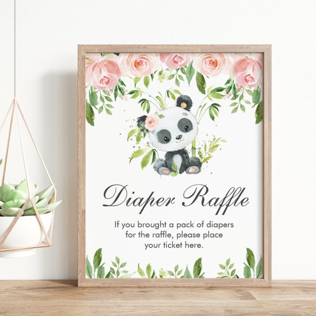 Panda Pink Floral Diaper Raffle Baby Duschgel Spie Poster (Von Creator hochgeladen)