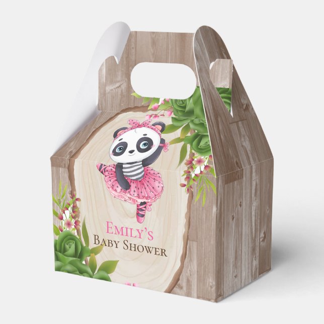 Panda Pink Tutu Wood Girl Babydusche Geschenkschachtel (Vorderseite)