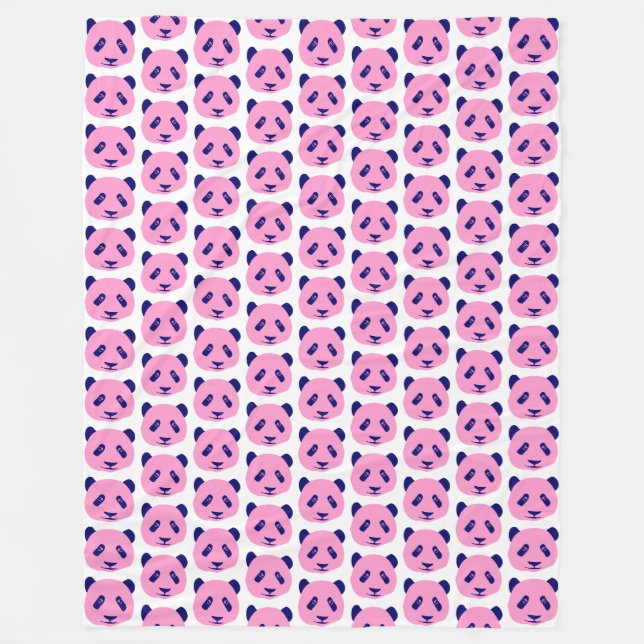 Panda Pink und Dark Blue Muster Fleecedecke (Vorderseite)