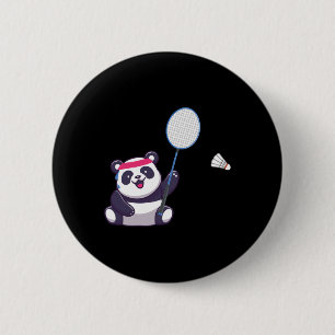 Panda Playing Badminton Funny Sports Player Coach Button