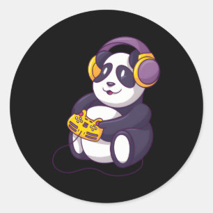 Panda Playing Videospiele mit Kopfhörern Runder Aufkleber