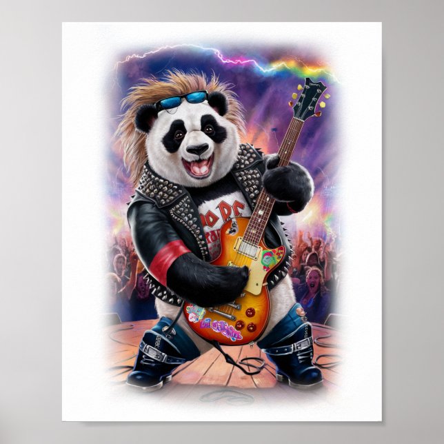 Panda plays Rock and Roll on a White Poster (Vorne)