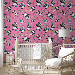 Panda polka dot kids pink peeling and stick tapete