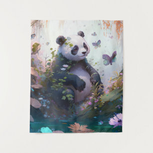 Panda Portrait Animal Painting Wildlife Wandteppich