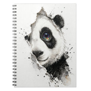 Panda-Porträt in Tinte und Regenbogen-Aquarell Notizblock