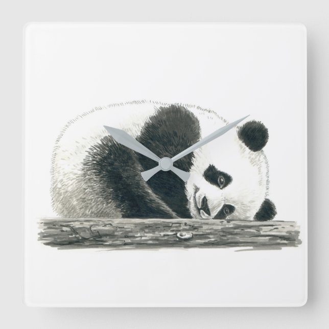 Panda Quadratische Wanduhr (Vorderseite)