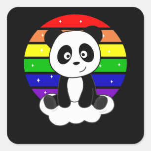 Panda Rainbow Glitzer Kawaii Pandas Colorful Quadratischer Aufkleber