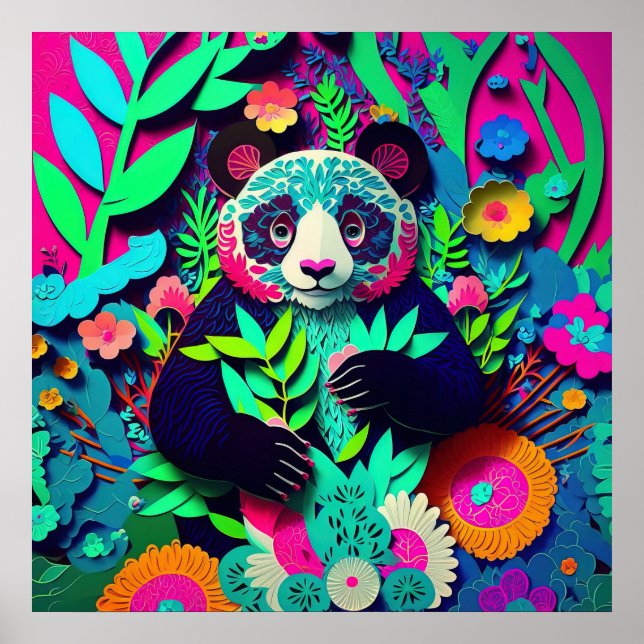 Panda Rainbow Imitate Papier ausgeschnitten Poster (Vorne)