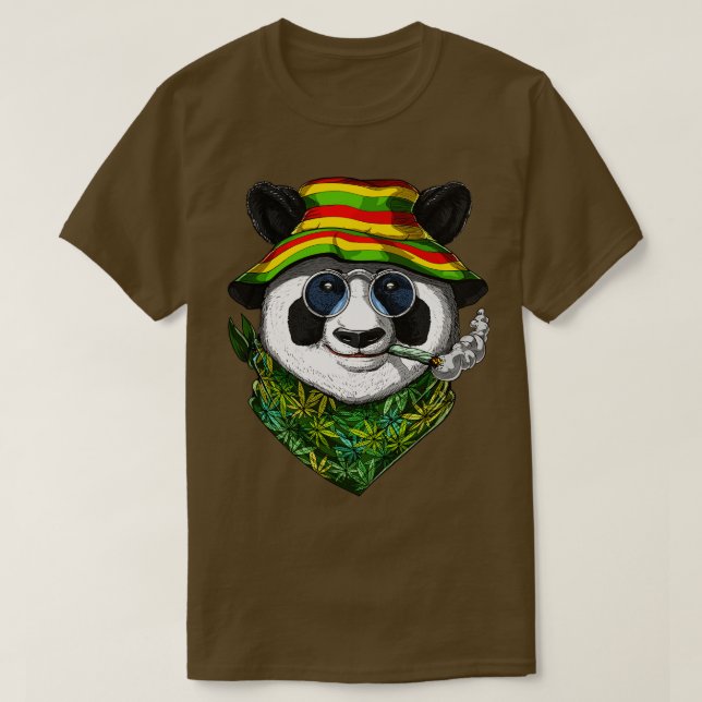 Panda Rastafari Rauchen Weed T-Shirt (Design vorne)