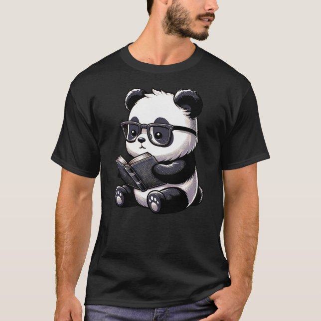 Panda Reading Book Kawaii Bookworm Librarian T-Shirt (Vorderseite)