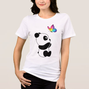🐼Panda Regenbogen Schmetterling Damen- Tri-Blend Shirt