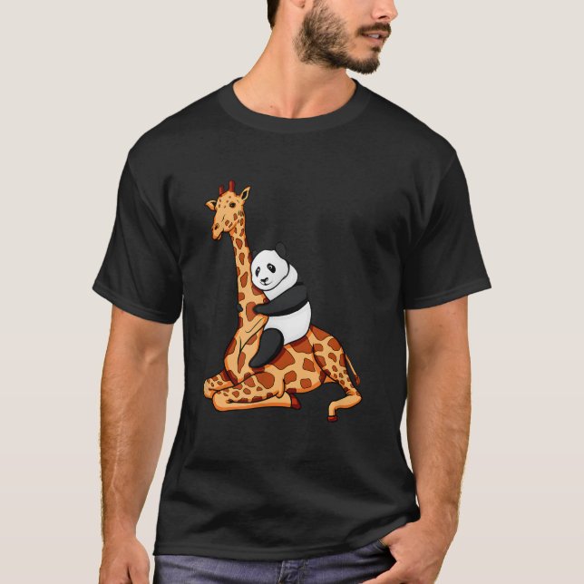 Panda reitet auf Giraffe T-Shirt (Vorderseite)