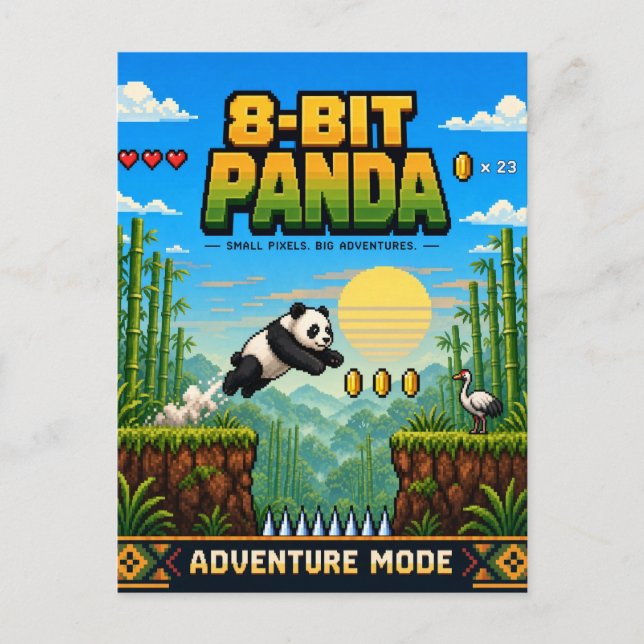 Panda, Retro-8-Bit-Pixel-Art Postkarte (Vorderseite)