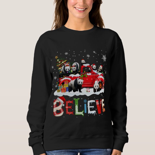 Panda Riding Red Truck Weihnachtsbaum glauben Sant Sweatshirt (Vorderseite)