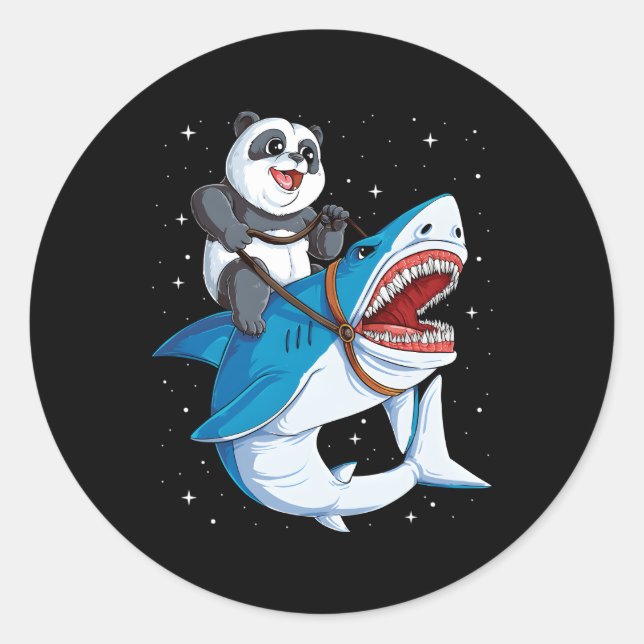 Panda Riding Shark Space Galaxy Jawsome Runder Aufkleber (Vorderseite)