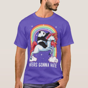 Panda Riding Unicorn Haters Rainbow Gif T-Shirt