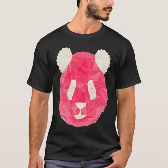 Panda Rosa Polygon Stil T-Shirt (Vorderseite)
