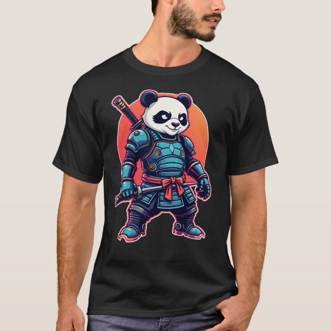 Panda Samurai Robot Style Einzigartig Cyberpunk Ti T-Shirt (Vorderseite)