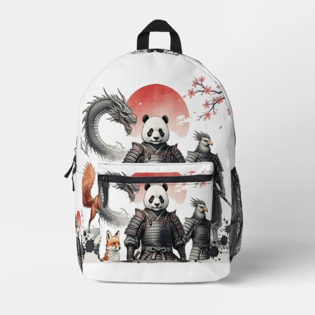 Panda-Samurai und mythische Krieger Fantasy-Kunst Bedruckter Rucksack (Vorderseite)