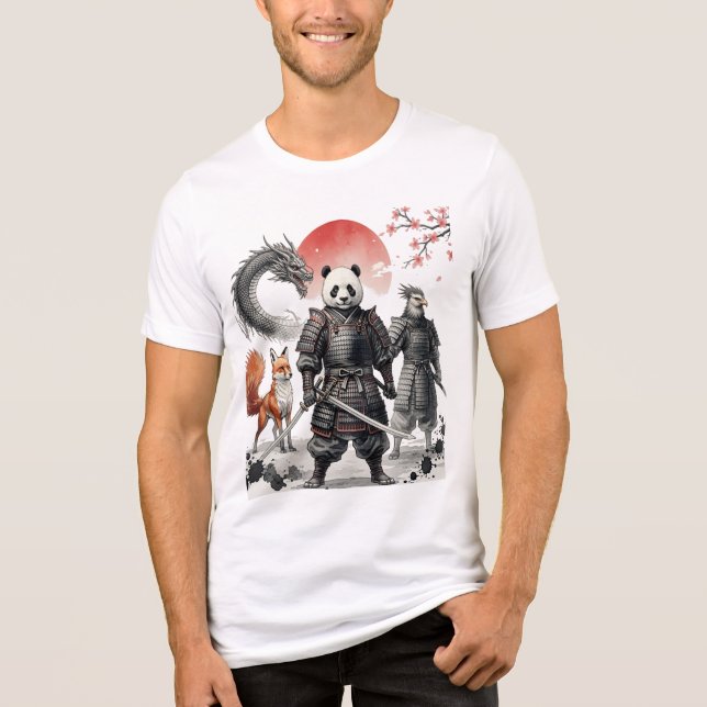 Panda-Samurai und mythische Krieger Fantasy-Kunst Tri-Blend Shirt (Vorderseite)