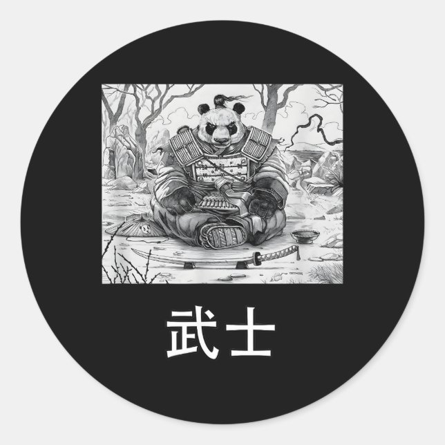 Panda Samurai Warrior Bear Runder Aufkleber (Vorderseite)