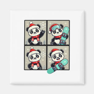Panda Santa Skiing Snowboard Winterbergtour Magnet