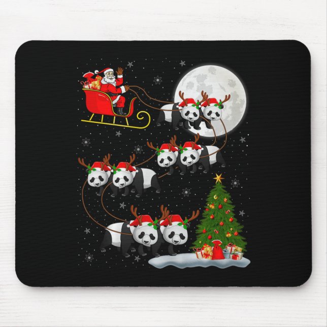 Panda Santa Sleigh Flying Funny Magical Christmas  Mousepad (Vorne)