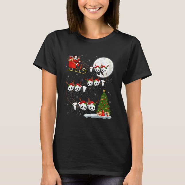 Panda Santa Sleigh Flying Funny Magical Christmas T-Shirt (Vorderseite)