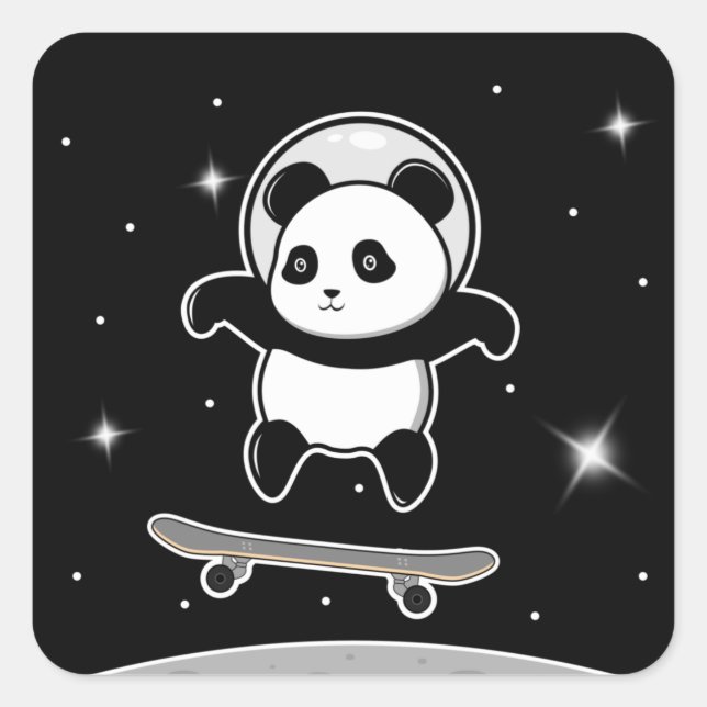 Panda Skate Space Quadratischer Aufkleber (Vorderseite)