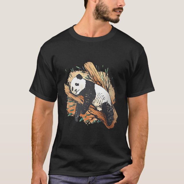 Panda Sleeg in Tree Baseball T-Shirt (Vorderseite)