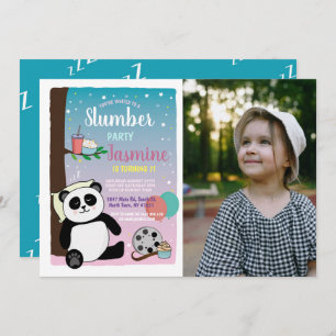Panda Slumber Party Geburtstagsfilme Popcorn Foto Einladung