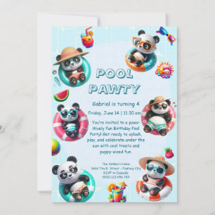 Panda Splash Birthday Pool Party Einladung