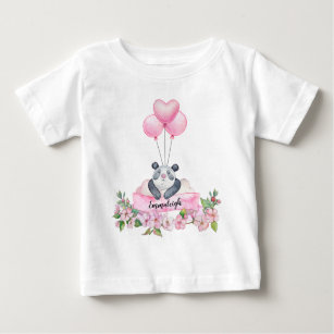Panda Spring Pink Balloon Florals Baby T-shirt