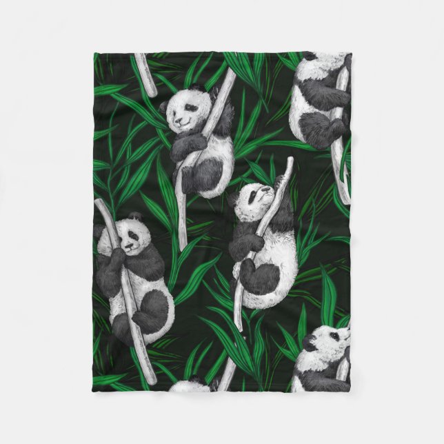 Panda-Sträucher auf dunkelgrüner Ebene Fleecedecke (Vorderseite)