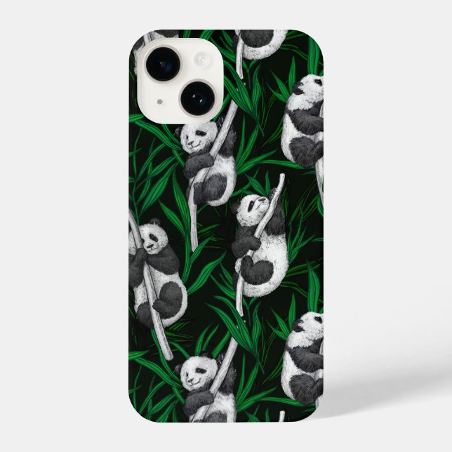 Panda-Sträucher auf dunkelgrüner Ebene iPhone Hülle (Rückseite)