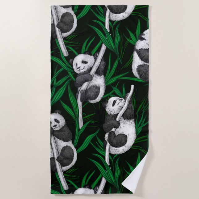 Panda-Sträucher auf dunkelgrüner Ebene Strandtuch (Vorderseite)