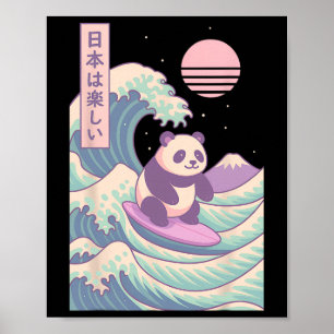 Panda surft auf japanischer Welle Japan  Poster