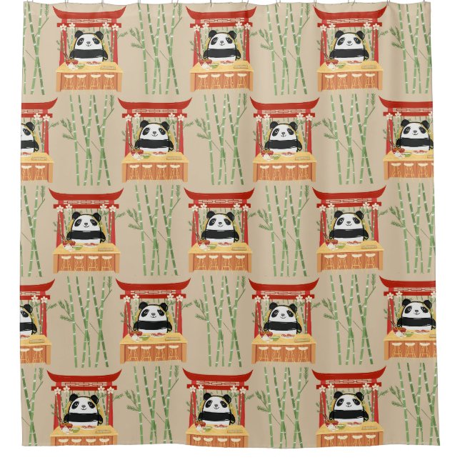Panda, Sushi Duschvorhang (Vorderseite)