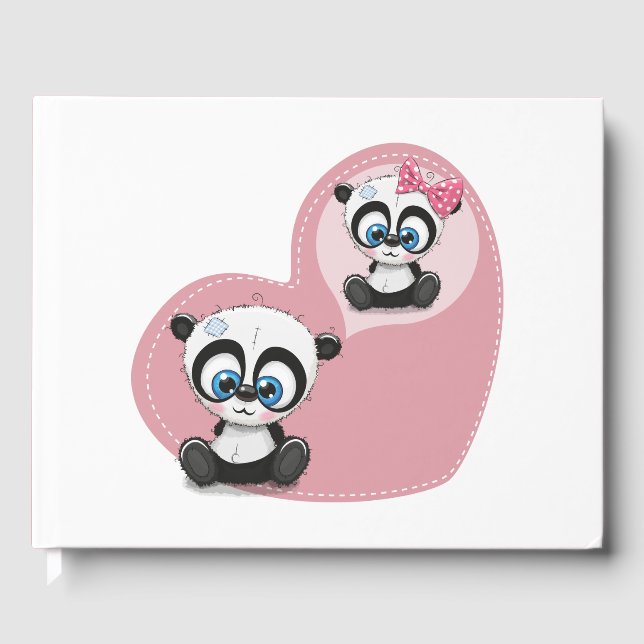 Panda Teddy Bear Pink Heart Wedding Party Gästebuch (Vorderseite)