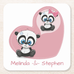 Panda-Teddybär Rosa Herz Hochzeit Brautparty Rechteckiger Pappuntersetzer