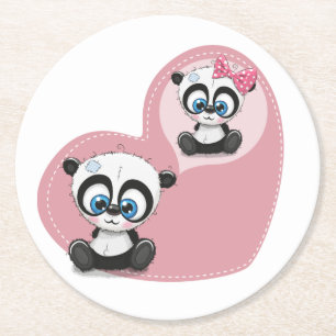 Panda-Teddybär Rosa Herz Hochzeit Brautparty Runder Pappuntersetzer