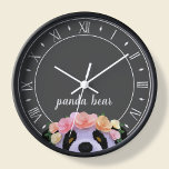 Panda Theme Rustikal Schwarz-Weiß Uhr<br><div class="desc">Alles über Pandas mit Blume im Haar? Fügen Sie einfach Ihren Namen hinzu.</div>