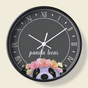 Panda Theme Rustikal Schwarz-Weiß Uhr