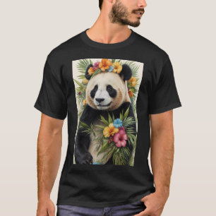 Panda Tierkunst mit tropischer Blumenkrone und Le T-Shirt
