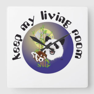 Panda Treffen Quadratische Wanduhr