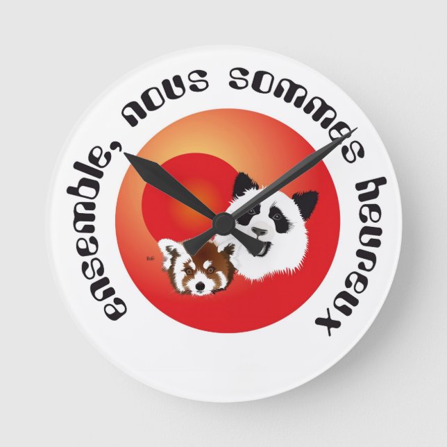 Panda Treffen Runde Wanduhr (Vorderseite)