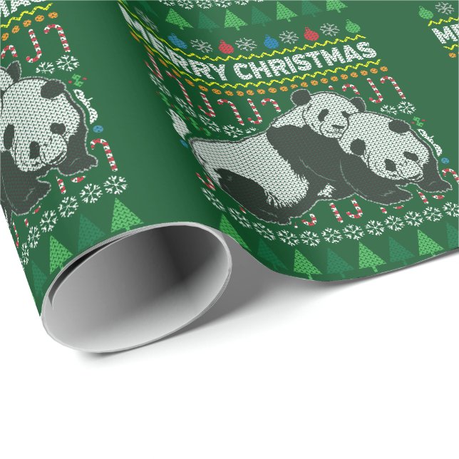Panda Ugly Christmas Sweater Wildlife Series Geschenkpapier (Rolleneckpunkt)