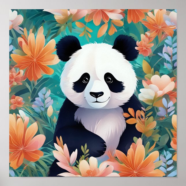 Panda umgeben von Blume Poster (Vorne)