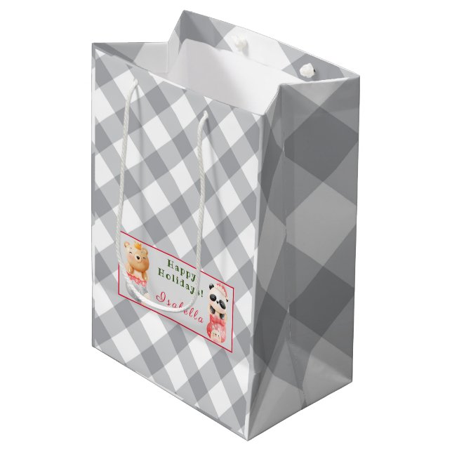 Panda und Bär passen Text und Namen an Mittlere Geschenktüte (Vorderseite Schrägansicht)