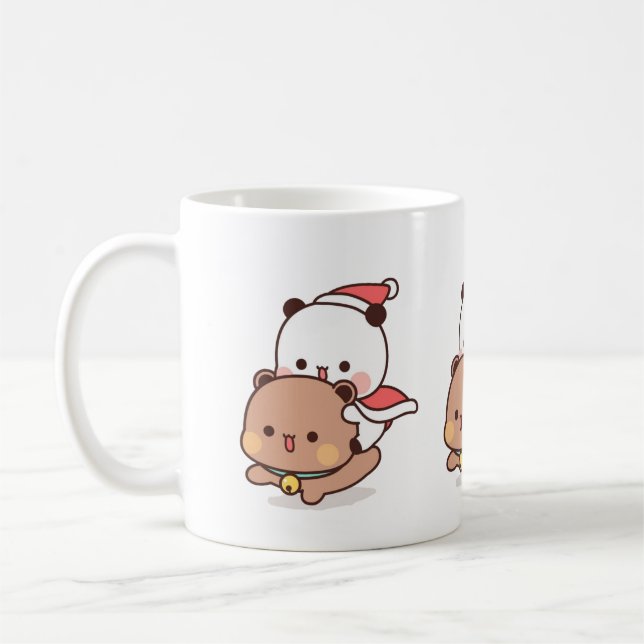 Panda und Brownie Bären Couple, frohe Weihnachten Kaffeetasse (Links)